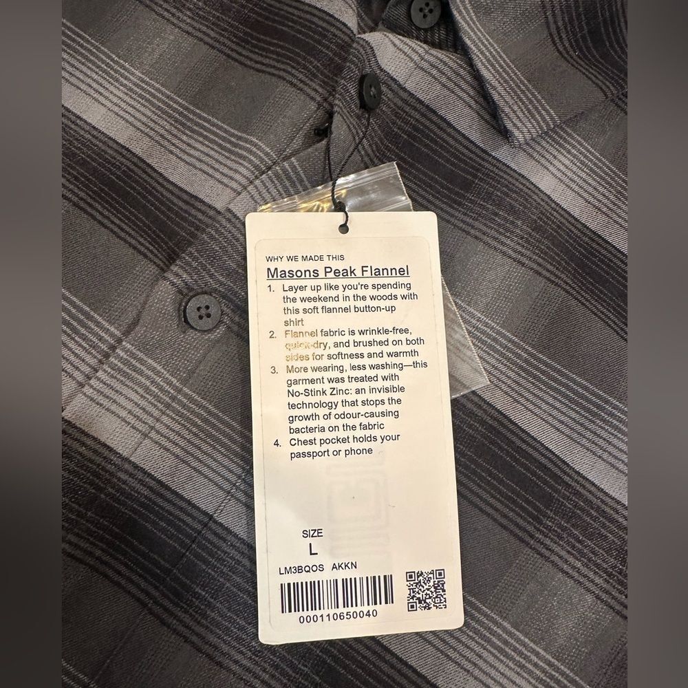 BRAND NEW WITH TAG! Men's Lululemon Mason's Peak Flannel Large Size - Picture 4 of 5